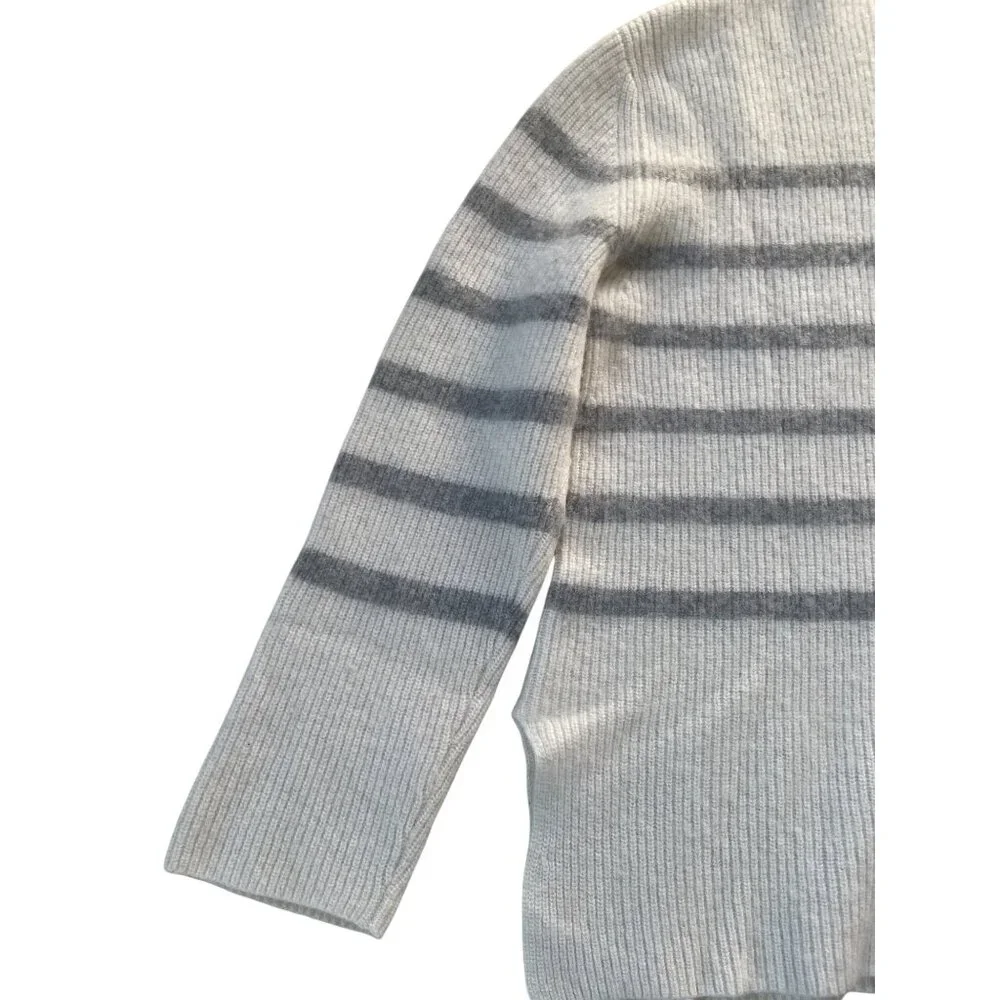 Forte Cashmere Women's XL 100% Cashmere Neutral Stripe Turtleneck Sweater - Picture 12 of 13